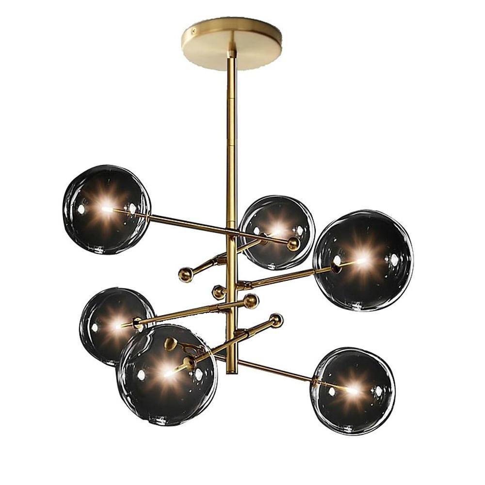 Geometrical Globe Chandelier Metal Glass 6-Light Dining Room Ceiling