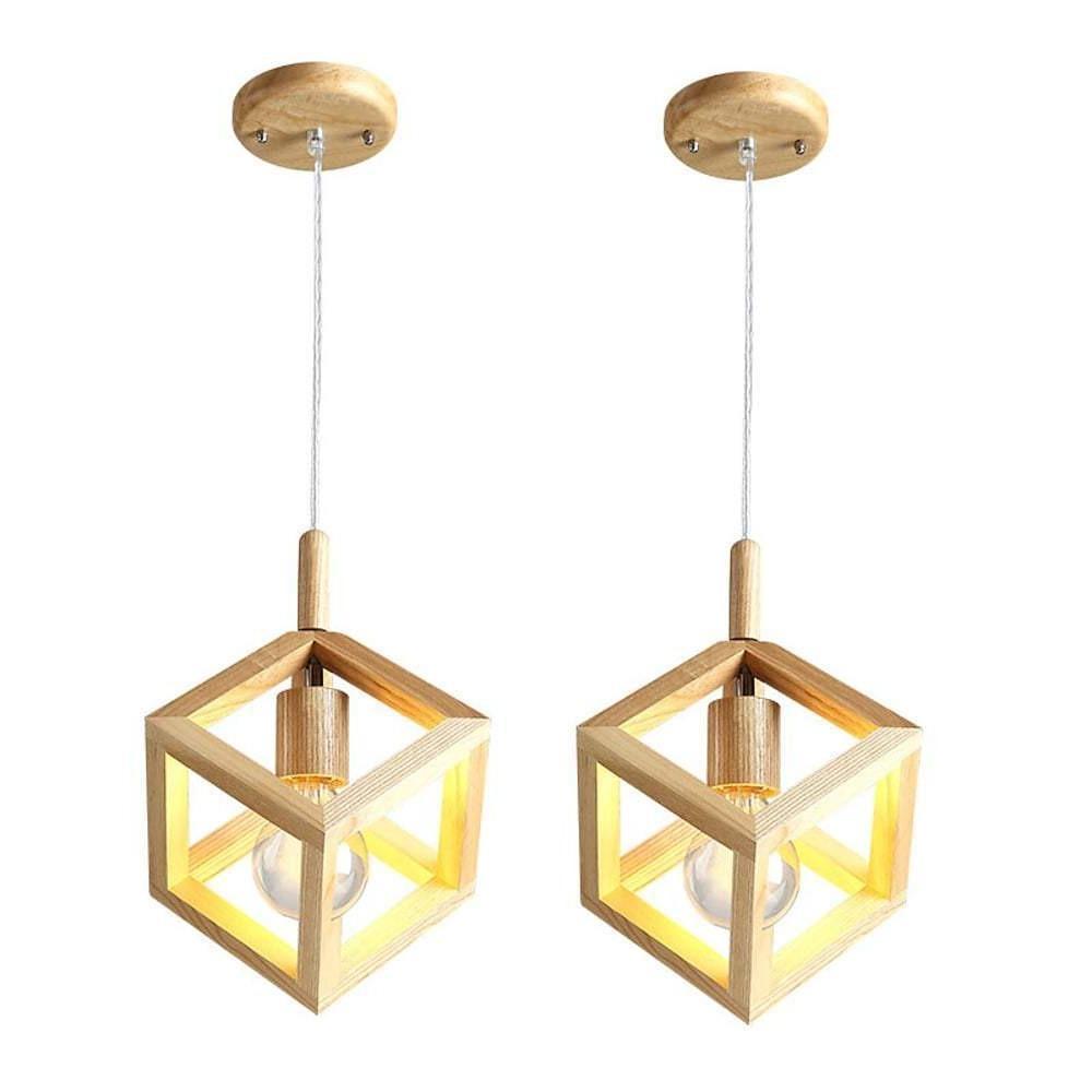 Square Wood Pendant Light with Adjustable Cord for Modern Spaces