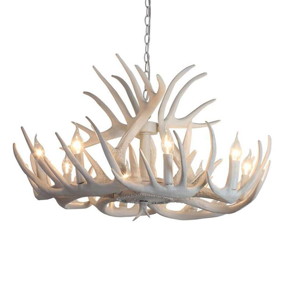 White Antler Chandelier with Candle Lights - 4/6/8 Lights