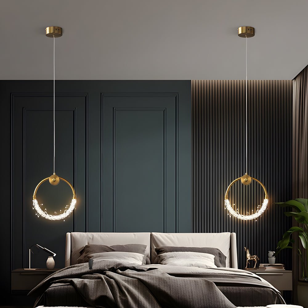 Modern Crystal Ring Pendant Light LED 9.8'' 11.8'' Ceiling Lamp