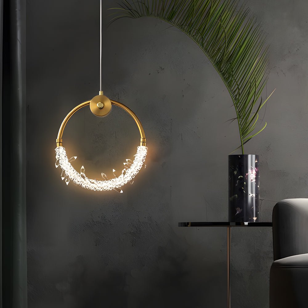 11" Crystal Ring LED Pendant Light Modern Bedside Ceiling Fixture