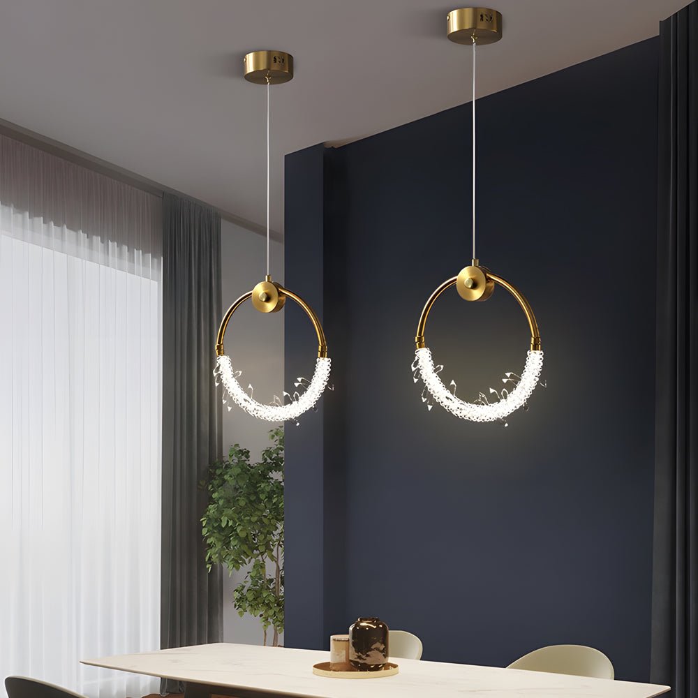 Modern Crystal Ring Pendant Light LED 9.8'' 11.8'' Ceiling Lamp