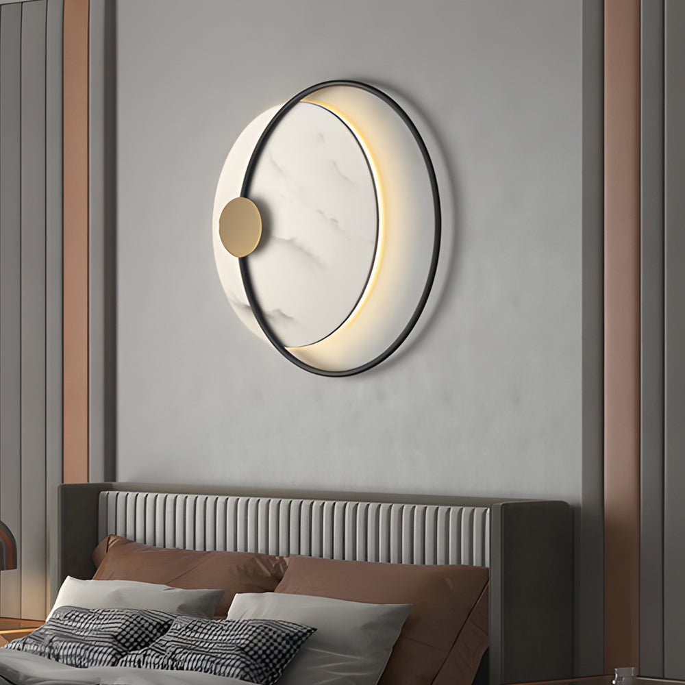 Modern Round Marble LED Wall Sconce with Iron Frame