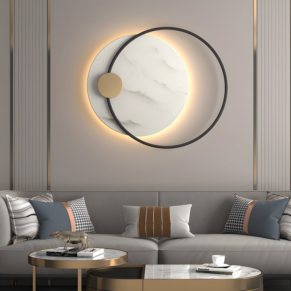 Modern Round Marble LED Wall Sconce with Iron Frame
