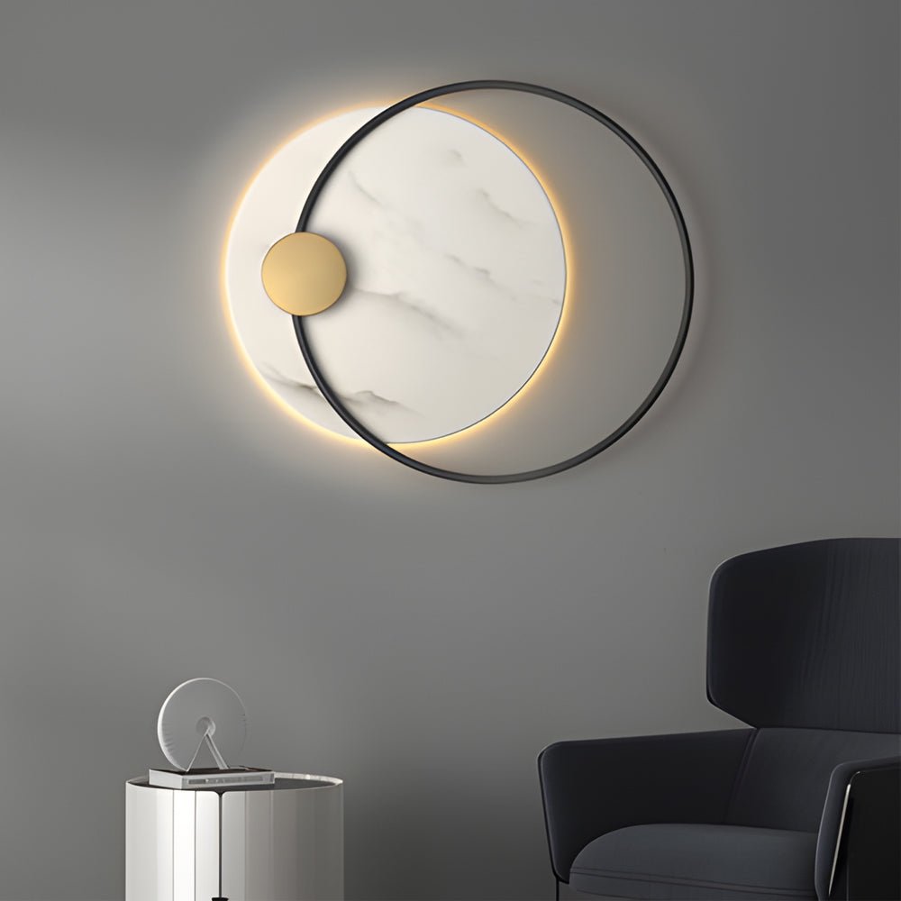 Modern Round Marble LED Wall Sconce with Iron Frame