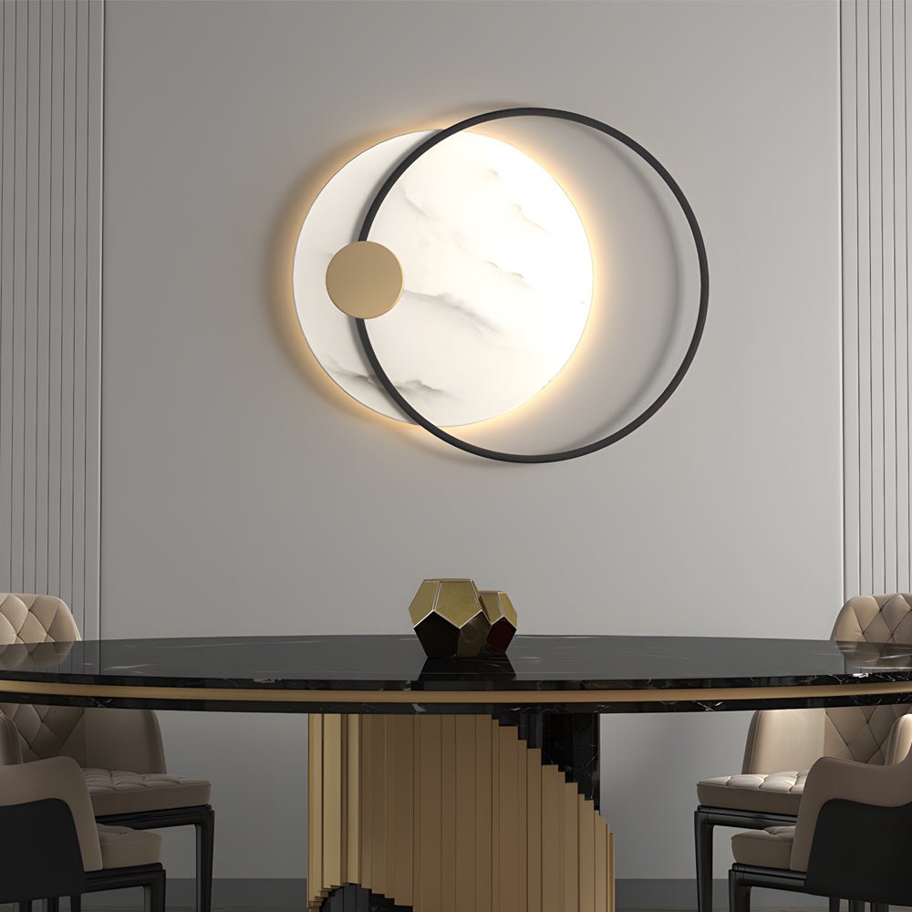 Modern Round Marble LED Wall Sconce with Iron Frame