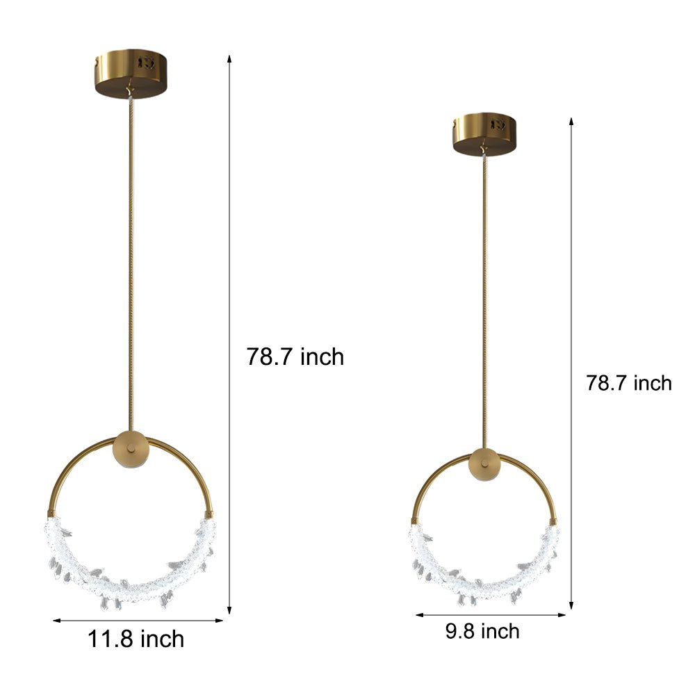 Modern Crystal Ring Pendant Light LED 9.8'' 11.8'' Ceiling Lamp
