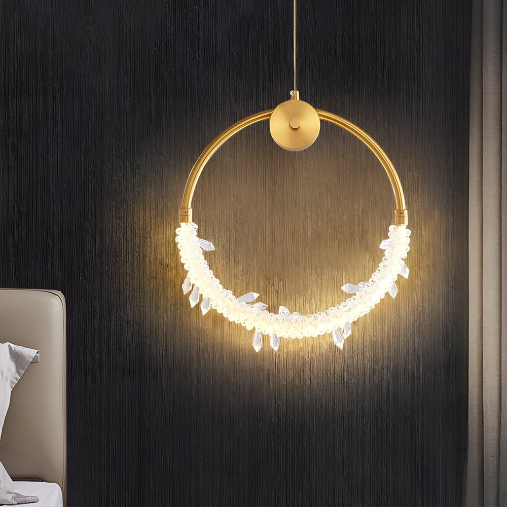 Modern Crystal Ring Pendant Light LED 9.8'' 11.8'' Ceiling Lamp