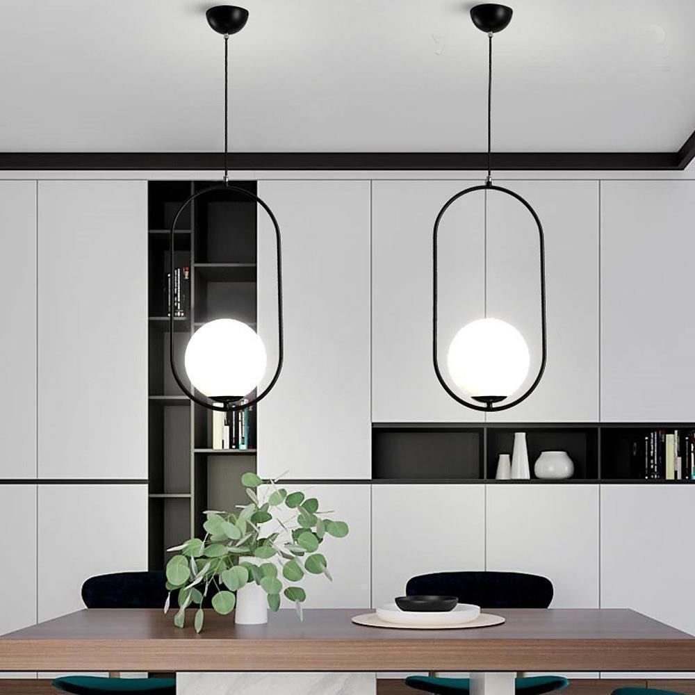 Rounded Rectangle Glass Globe LED Pendant Light - Modern Black