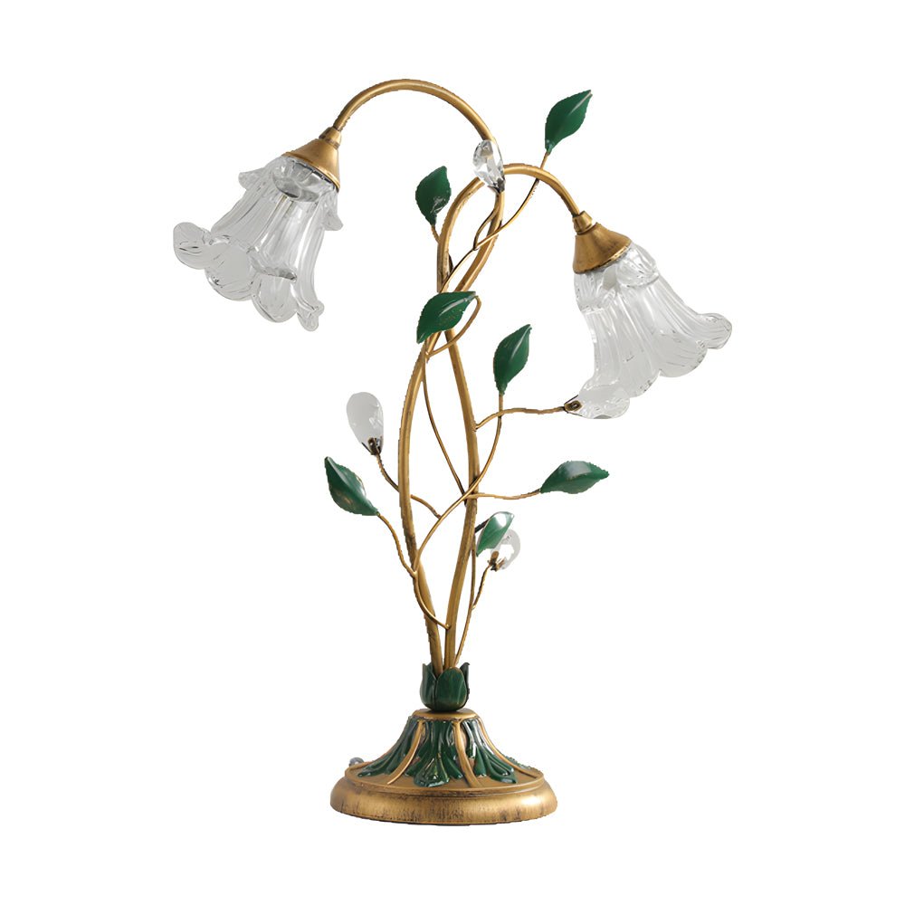 Modern Glass Floral Desk Lamp with Dual Lights and Leaf Accents