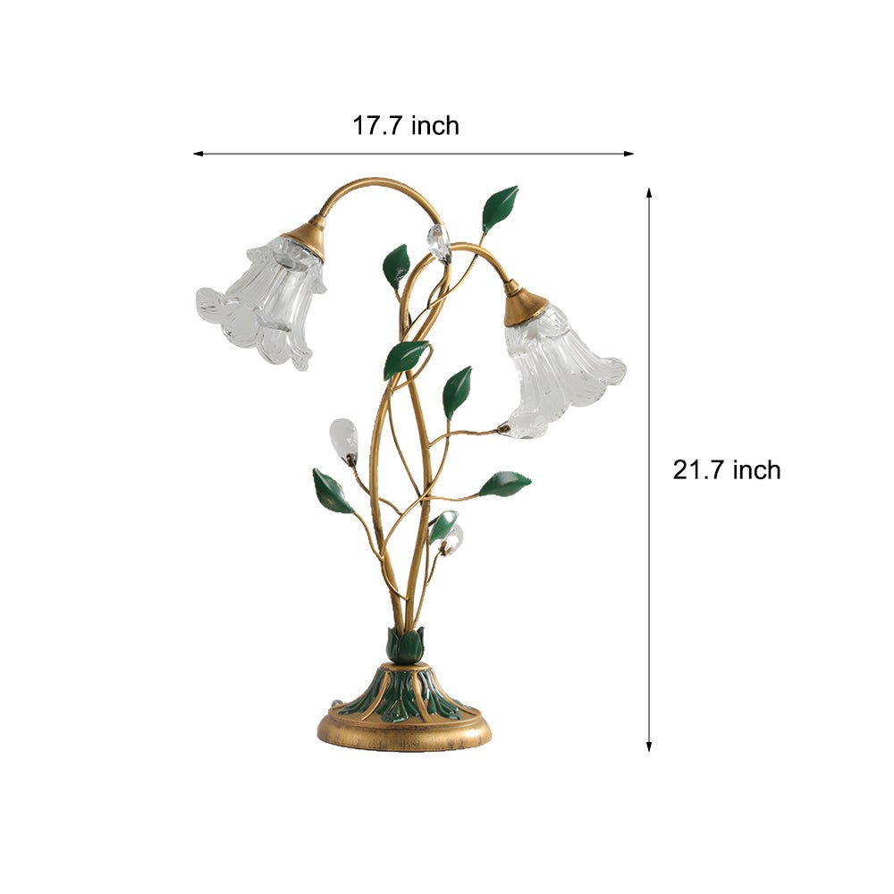 Modern Glass Floral Desk Lamp with Dual Lights and Leaf Accents