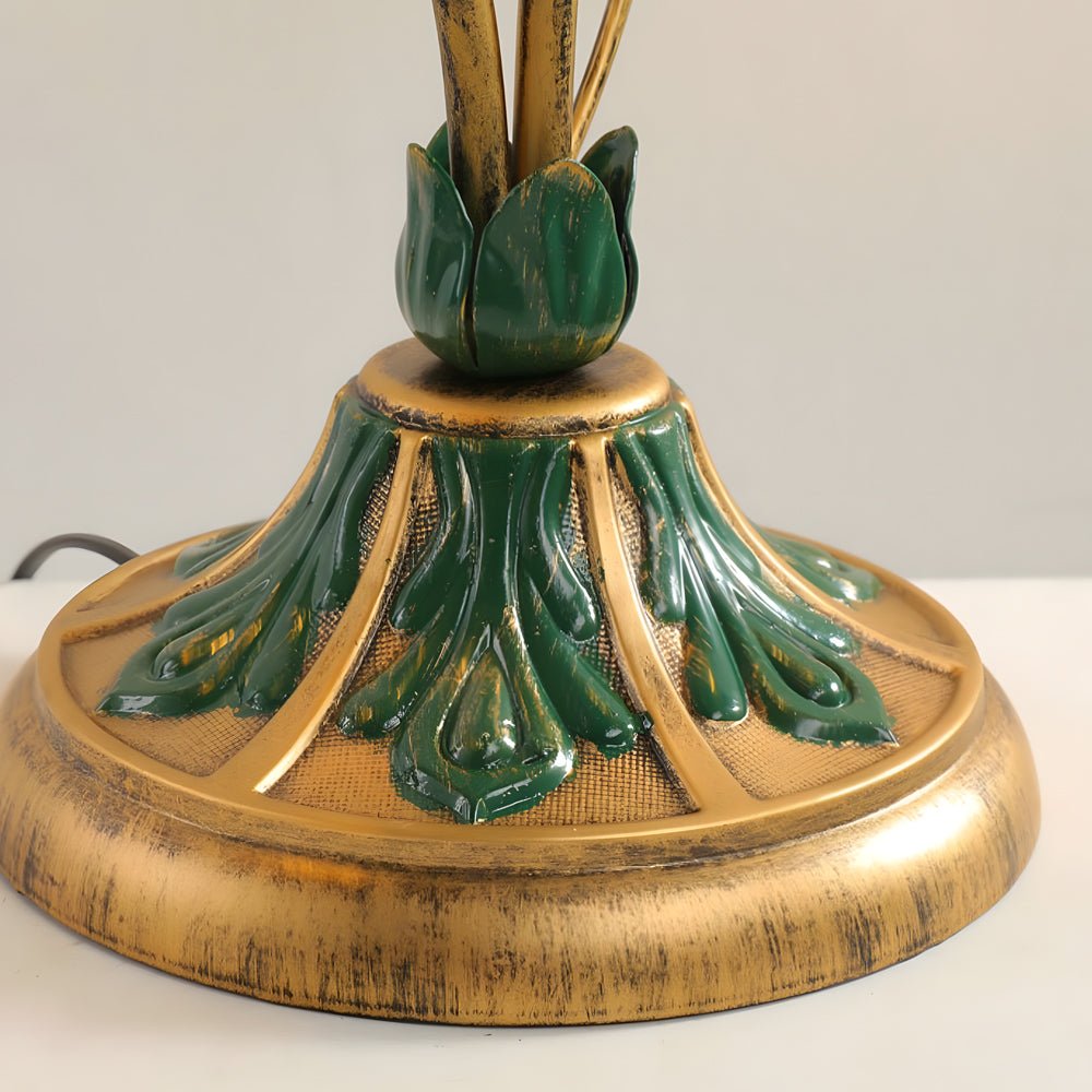 Modern Glass Floral Desk Lamp with Dual Lights and Leaf Accents