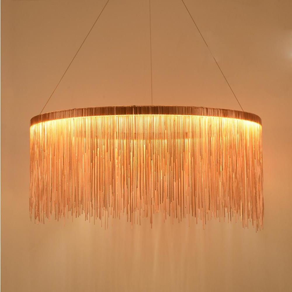 Modern Drum Chandelier with Metal Fringe Shade - LED Pendant Light