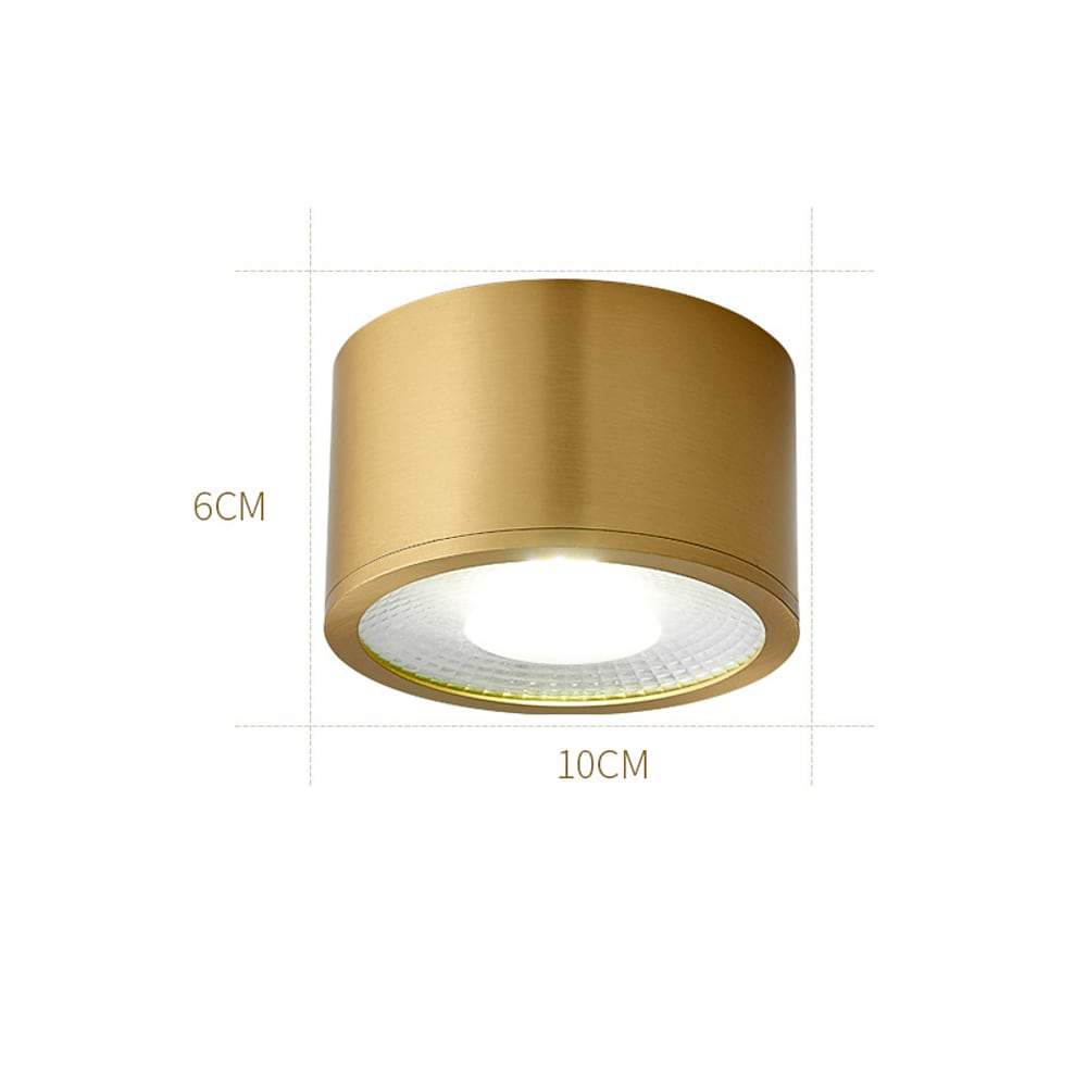 Cylindrical Brass LED Flush Mount Ceiling Light - Gold Finish