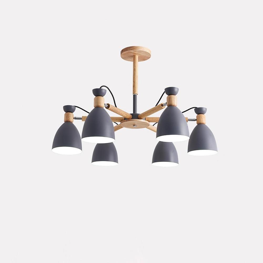 6-Light Nordic Pendant Chandelier with Wood & Metal Frame
