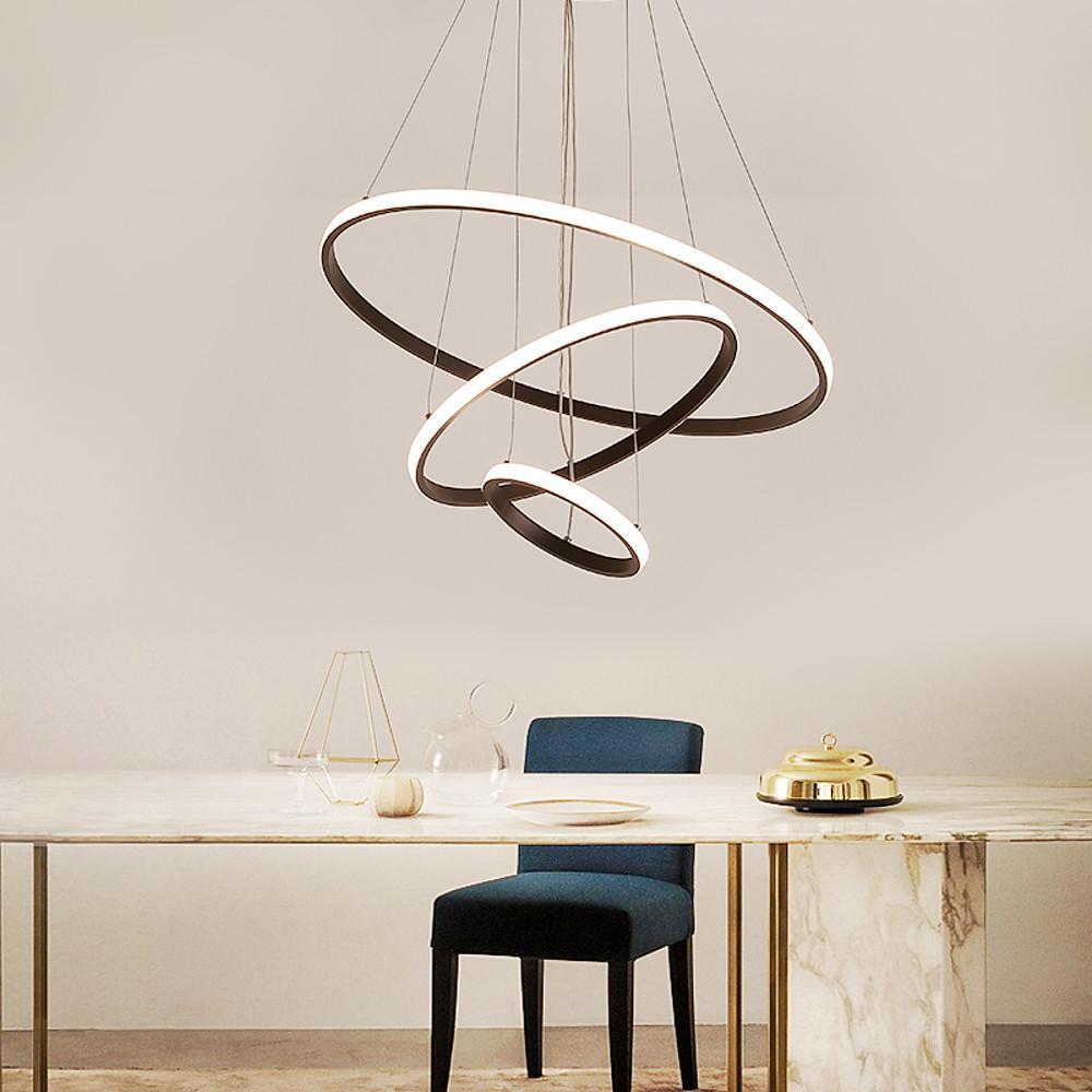 Adjustable Triple Ring Dimmable LED Chandelier Modern Black Metal