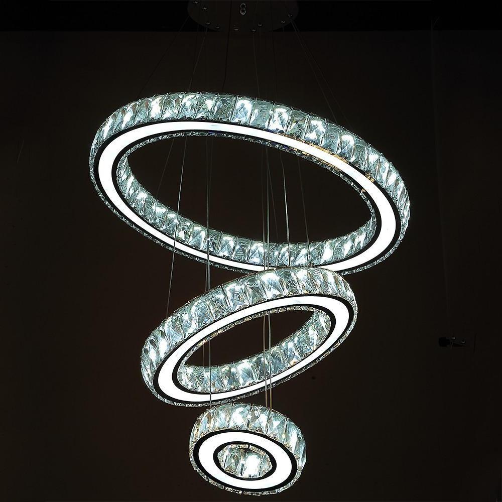 3-Ring Crystal Chandelier with LED Dimmable Remote Control