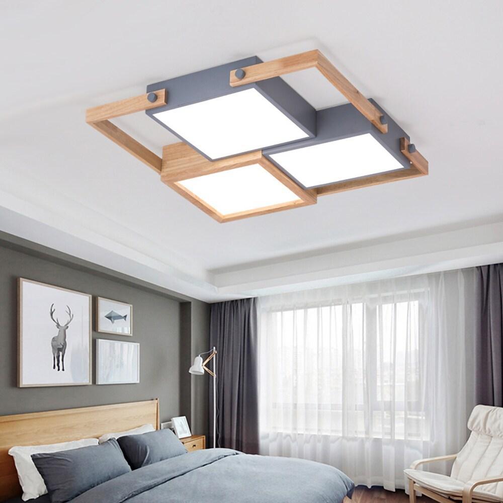 Scandinavian Wood Frame LED Flush Mount Ceiling Light
