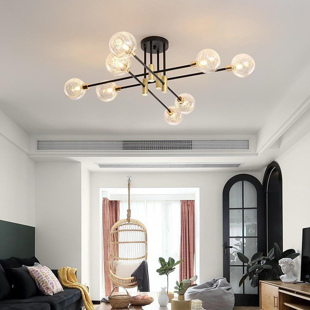 8-Light Glass Shade Modern Flush Mount Ceiling Light - Black