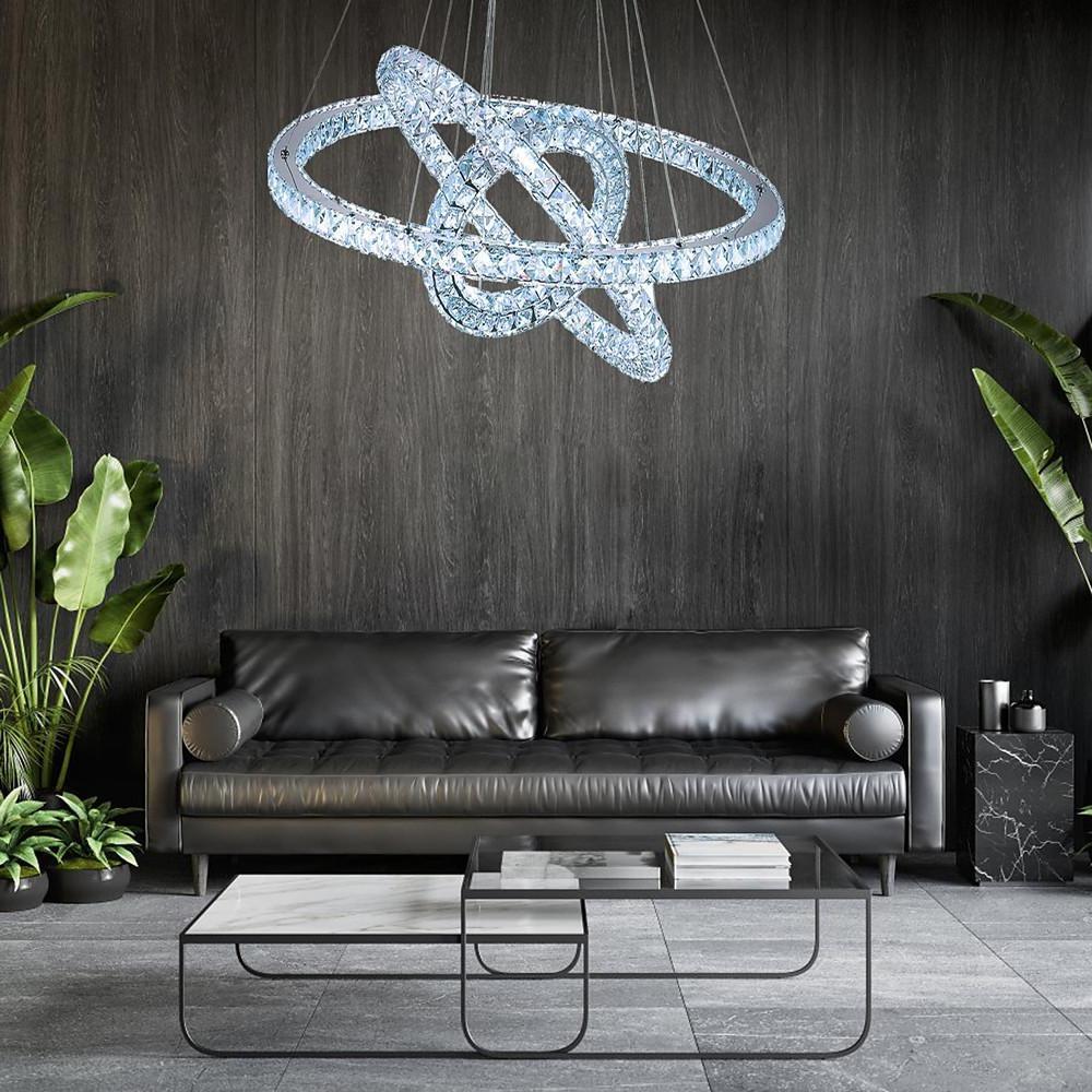 Modern Gold Crystal Chandelier with 3 Concentric LED Rings