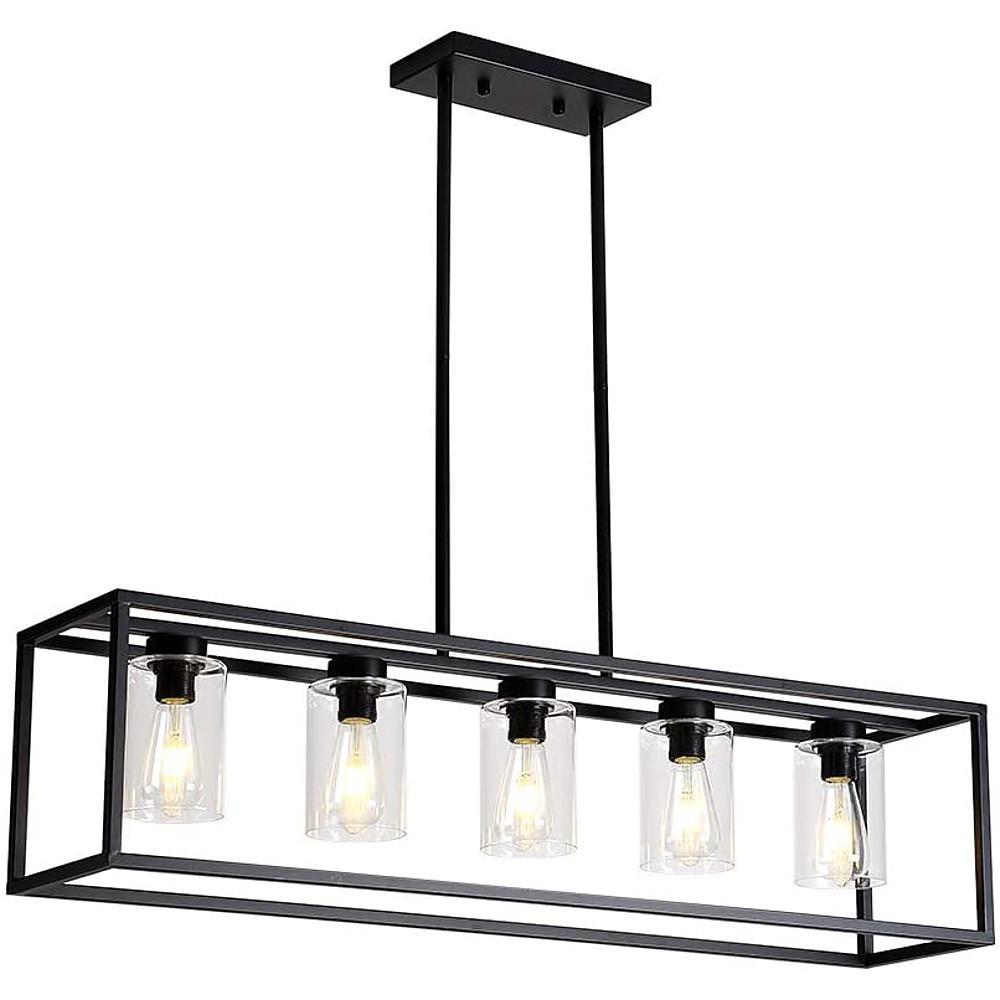 Rectangular Industrial Chandelier Metal Glass Lantern Pendant Light