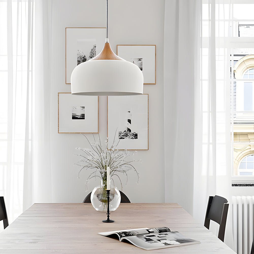 Modern Dome Pendant Light with Wood Detail - 1-Light Fixture