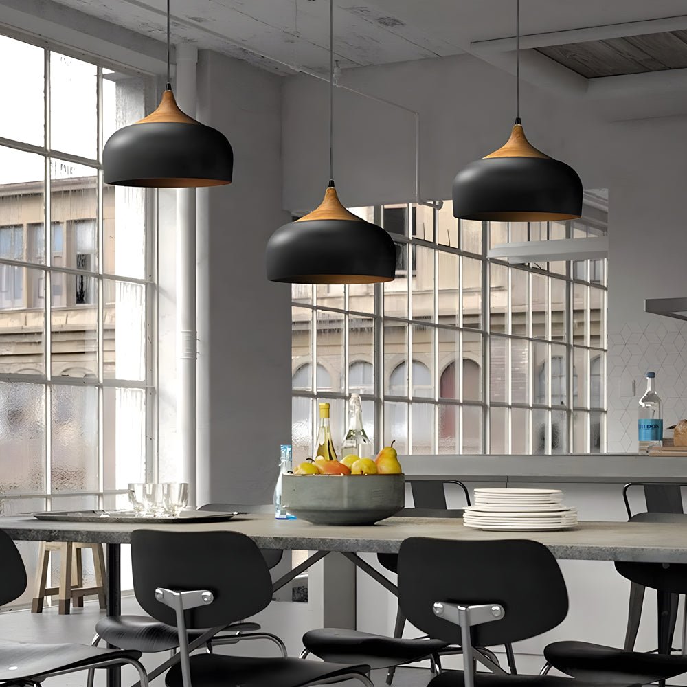 Modern Dome Pendant Light with Wood Detail - 1-Light Fixture