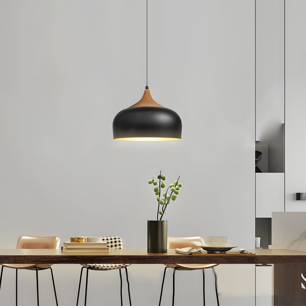 Modern Dome Pendant Light with Wood Detail - 1-Light Fixture