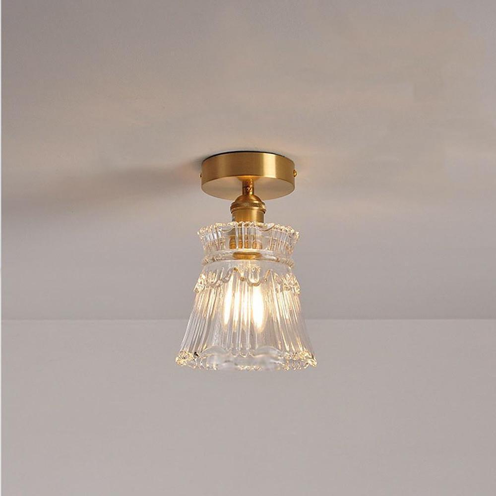 Modern Glass Lantern Flush Mount Ceiling Light – Copper Finish