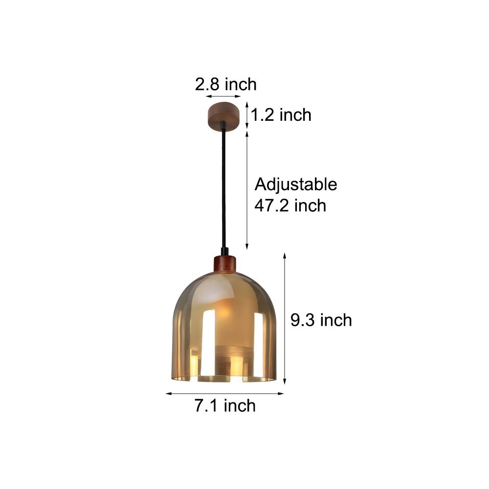 Double Glass Nordic Wood Pendant Light Modern Brown Ceiling Fixture