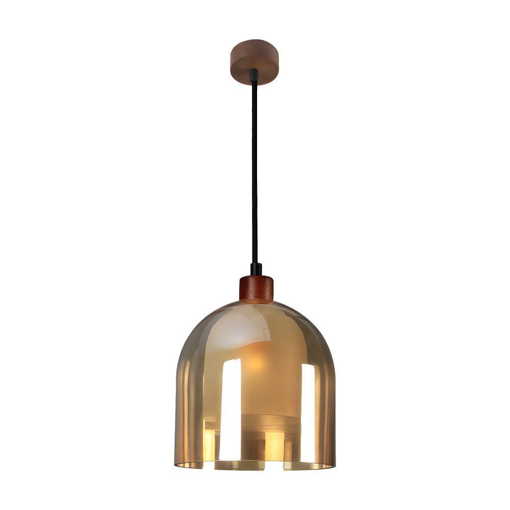 Double Glass Nordic Wood Pendant Light Modern Brown Ceiling Fixture