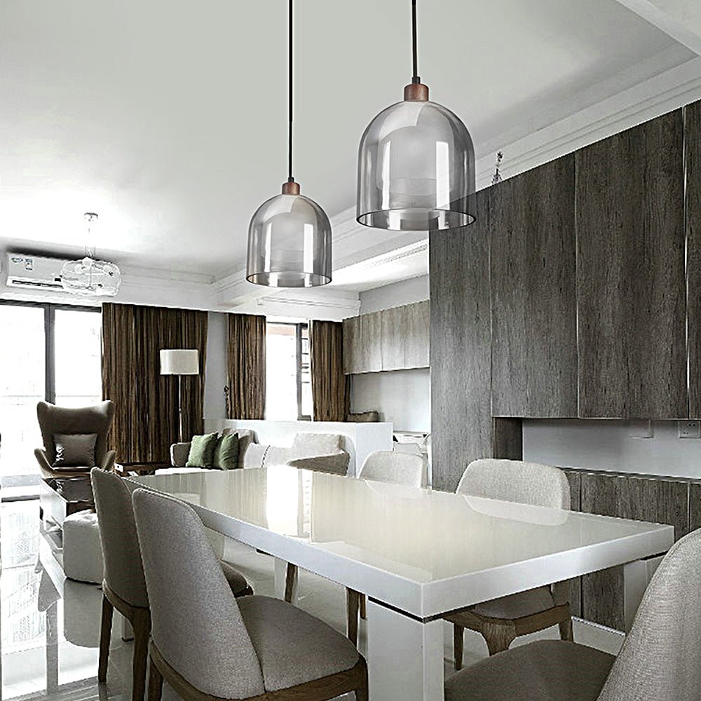 Double Glass Nordic Wood Pendant Light Modern Brown Ceiling Fixture