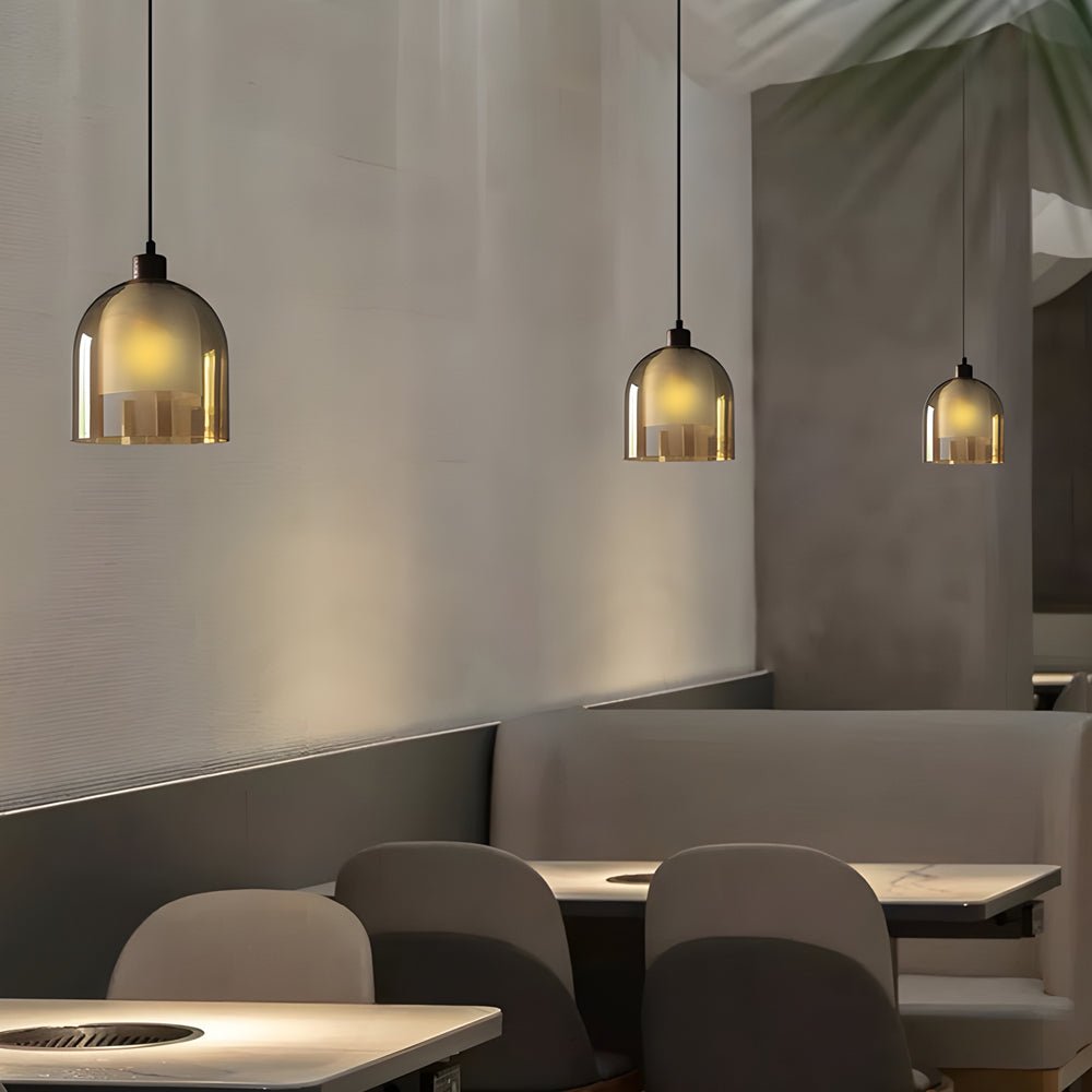Double Glass Nordic Wood Pendant Light Modern Brown Ceiling Fixture