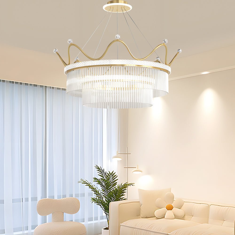 Crystal Glass Crown Chandelier with 3-Step Dimming - Modern Luxury