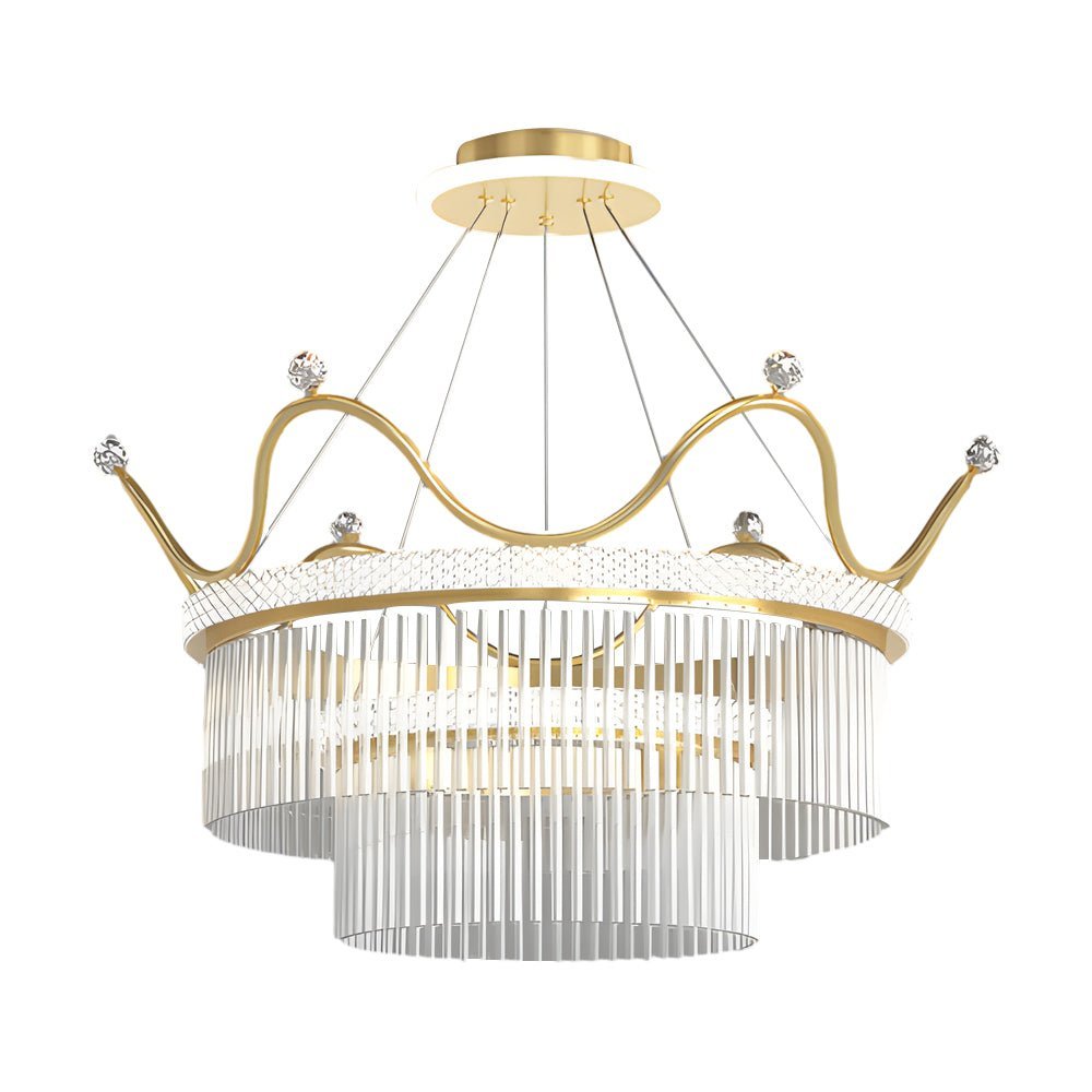Crystal Glass Crown Chandelier with 3-Step Dimming - Modern Luxury