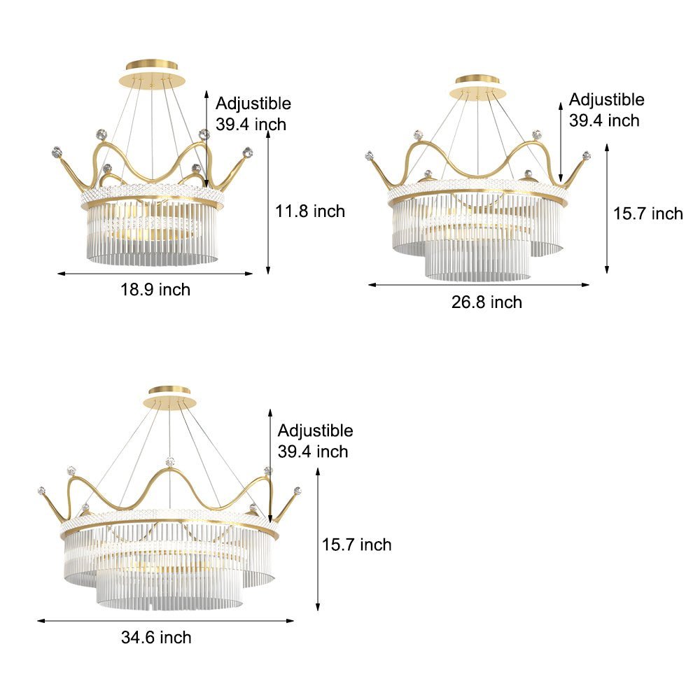 Crystal Glass Crown Chandelier with 3-Step Dimming - Modern Luxury