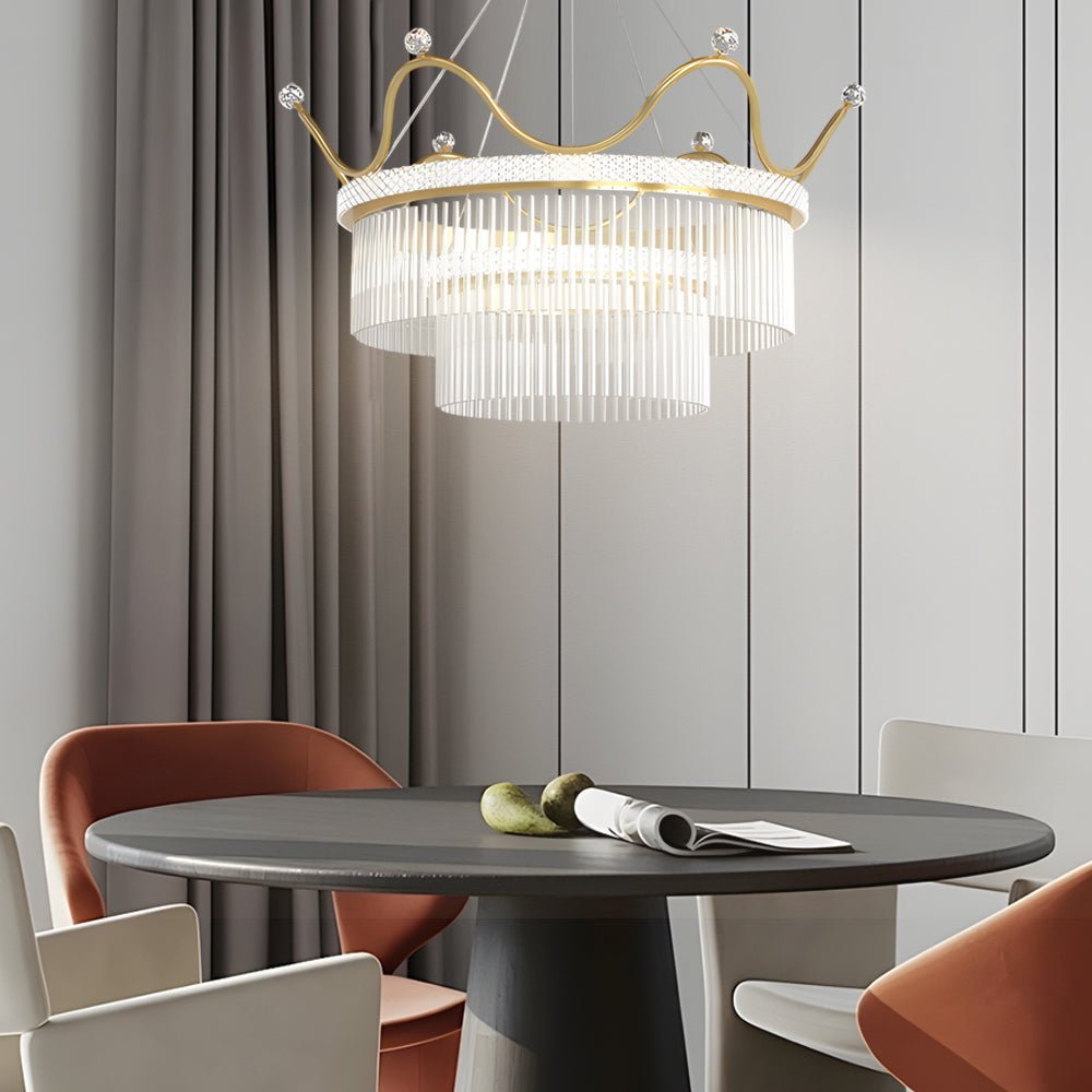 Crystal Glass Crown Chandelier with 3-Step Dimming - Modern Luxury