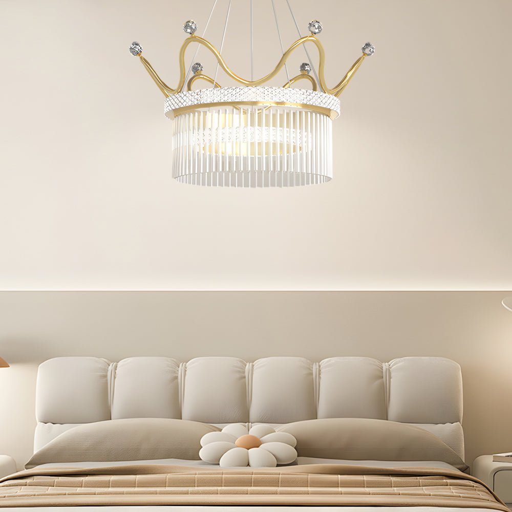 Crystal Glass Crown Chandelier with 3-Step Dimming - Modern Luxury