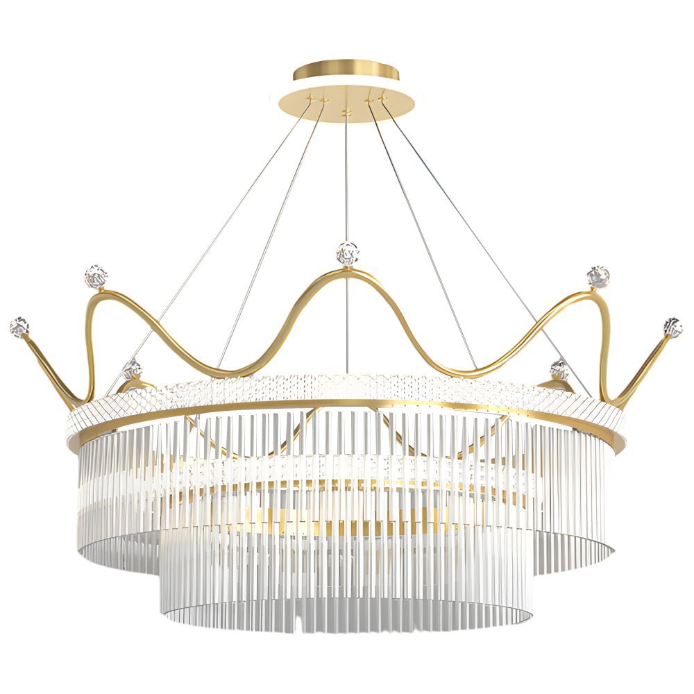 Crystal Glass Crown Chandelier with 3-Step Dimming - Modern Luxury