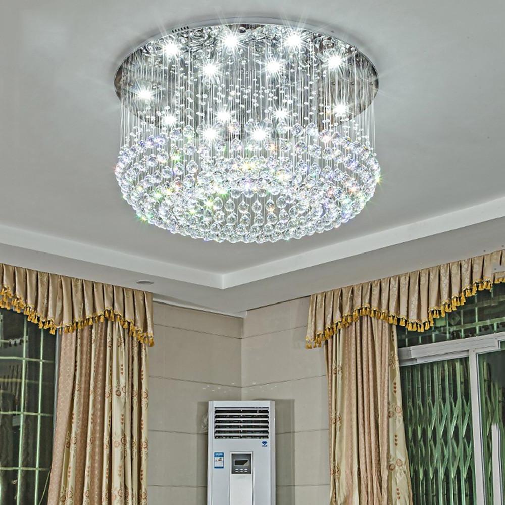 Crystal Drum Flush Mount Chandelier Modern 5-Tier LED Ceiling Light