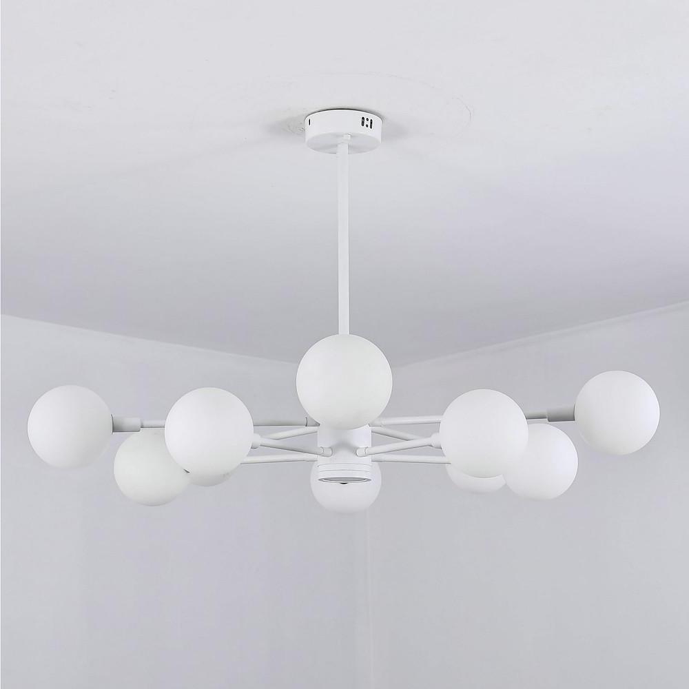 10-Light Glass Globe Chandelier Contemporary Sputnik Design White