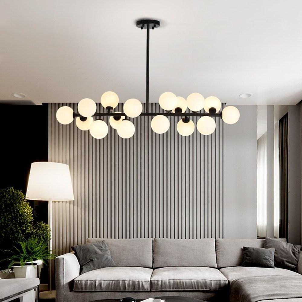 16-Light Linear Island Chandelier - Gold & Black Iron with Glass