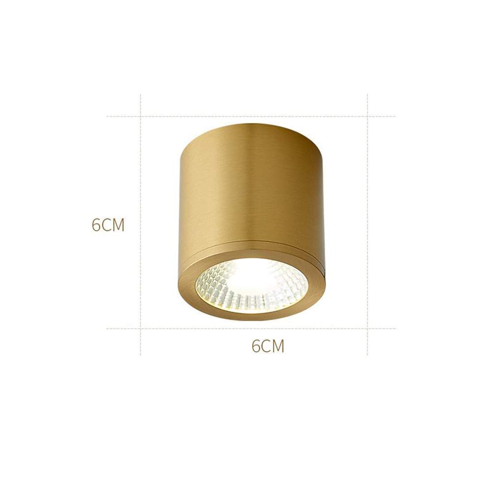 Cylindrical Brass LED Flush Mount Ceiling Light - Gold Finish