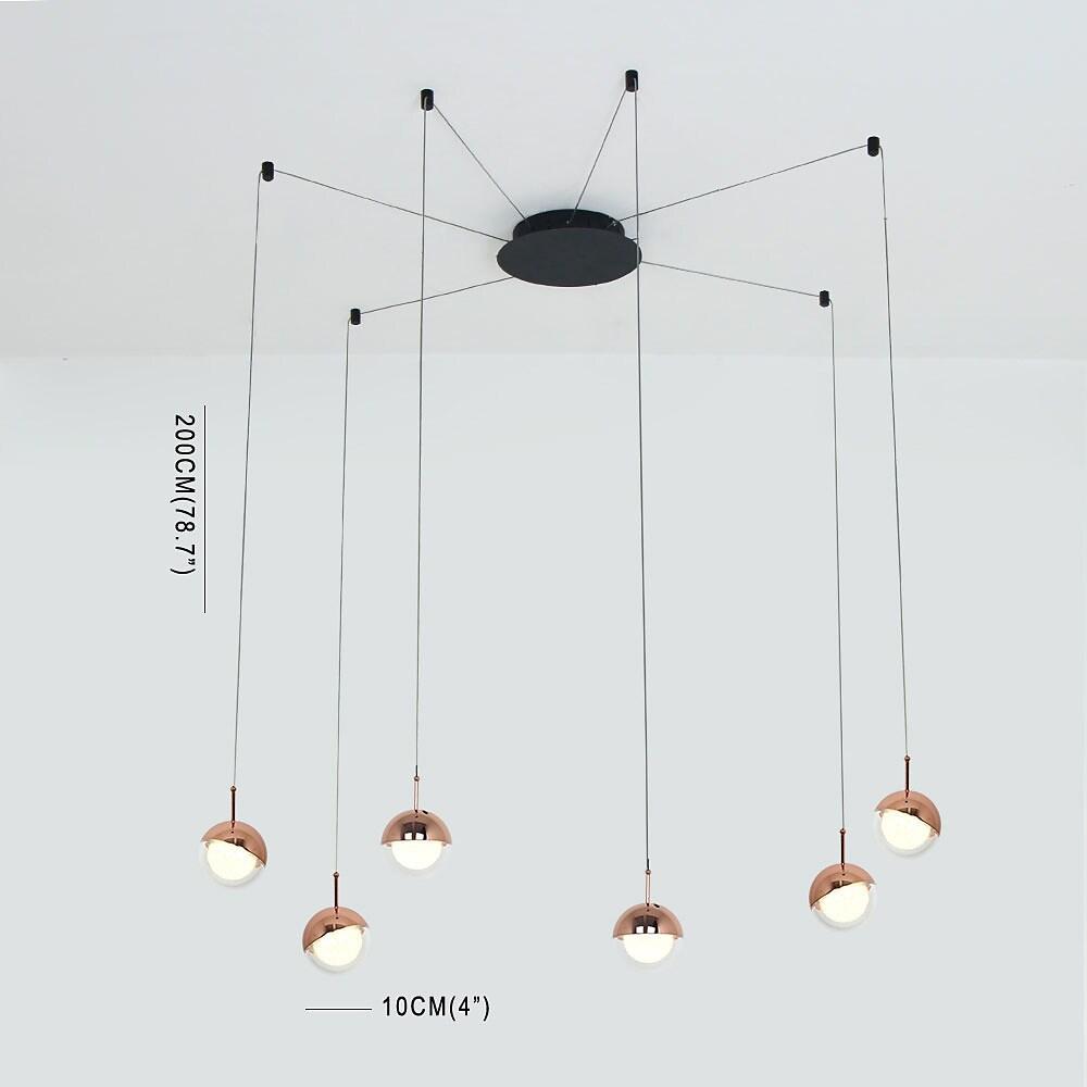 Modern Globe Cluster Pendant Light 6-Light Metal Acrylic Chandelier