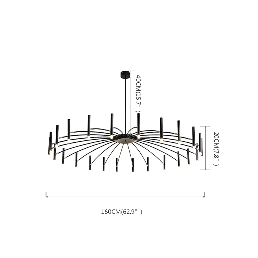 Modern 24-Light Sputnik Chandelier - 63'' Black Metal with Gold Tips