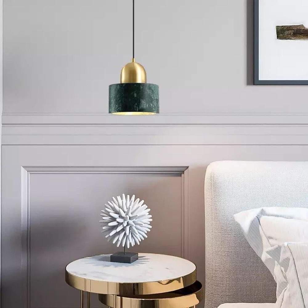 Modern Marble Drum Pendant Light Metal Ceiling Fixture