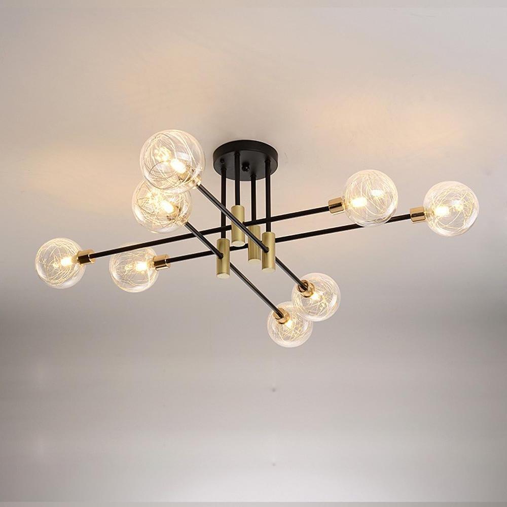 8-Light Glass Shade Modern Flush Mount Ceiling Light - Black