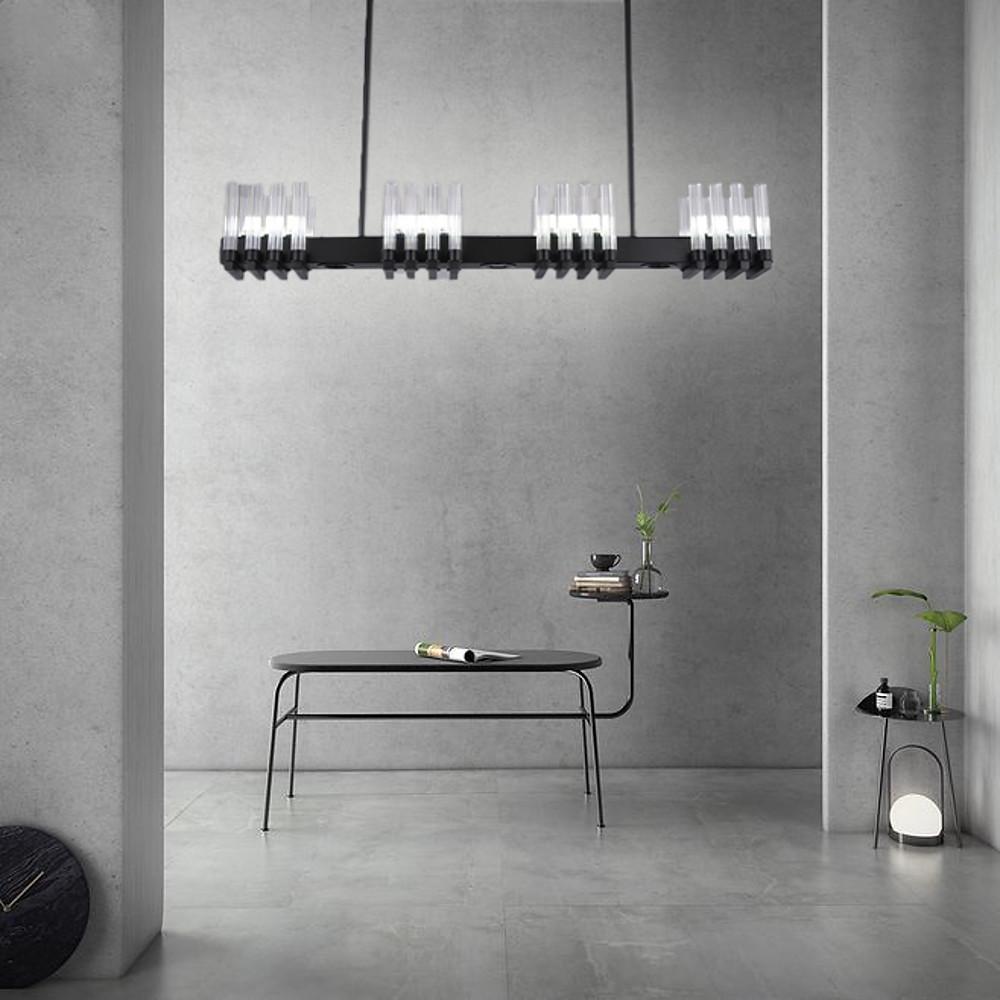 Linear Metal & Glass LED Chandelier – Modern Ambient Lighting