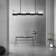 Linear Metal & Glass LED Chandelier – Modern Ambient Lighting