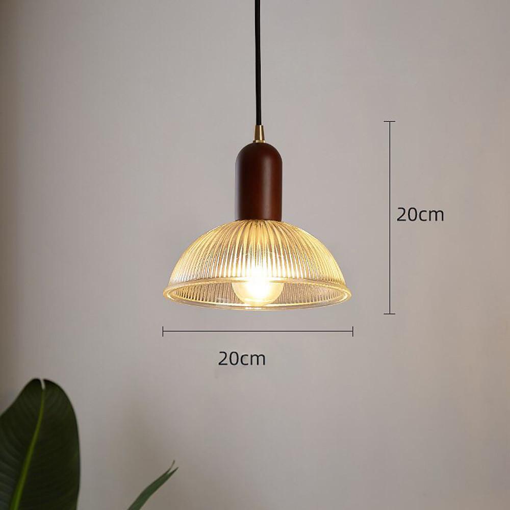 Vintage Glass Wood Pendant Light Bowl Ceiling Fixture